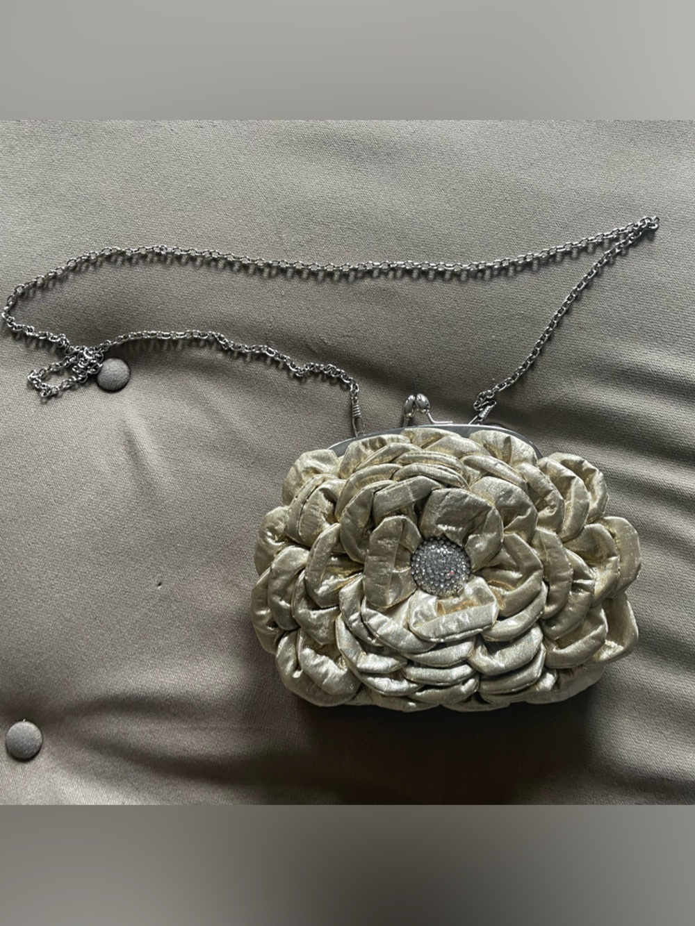 Floral Evening Clutch with Chain Strap - Champagne